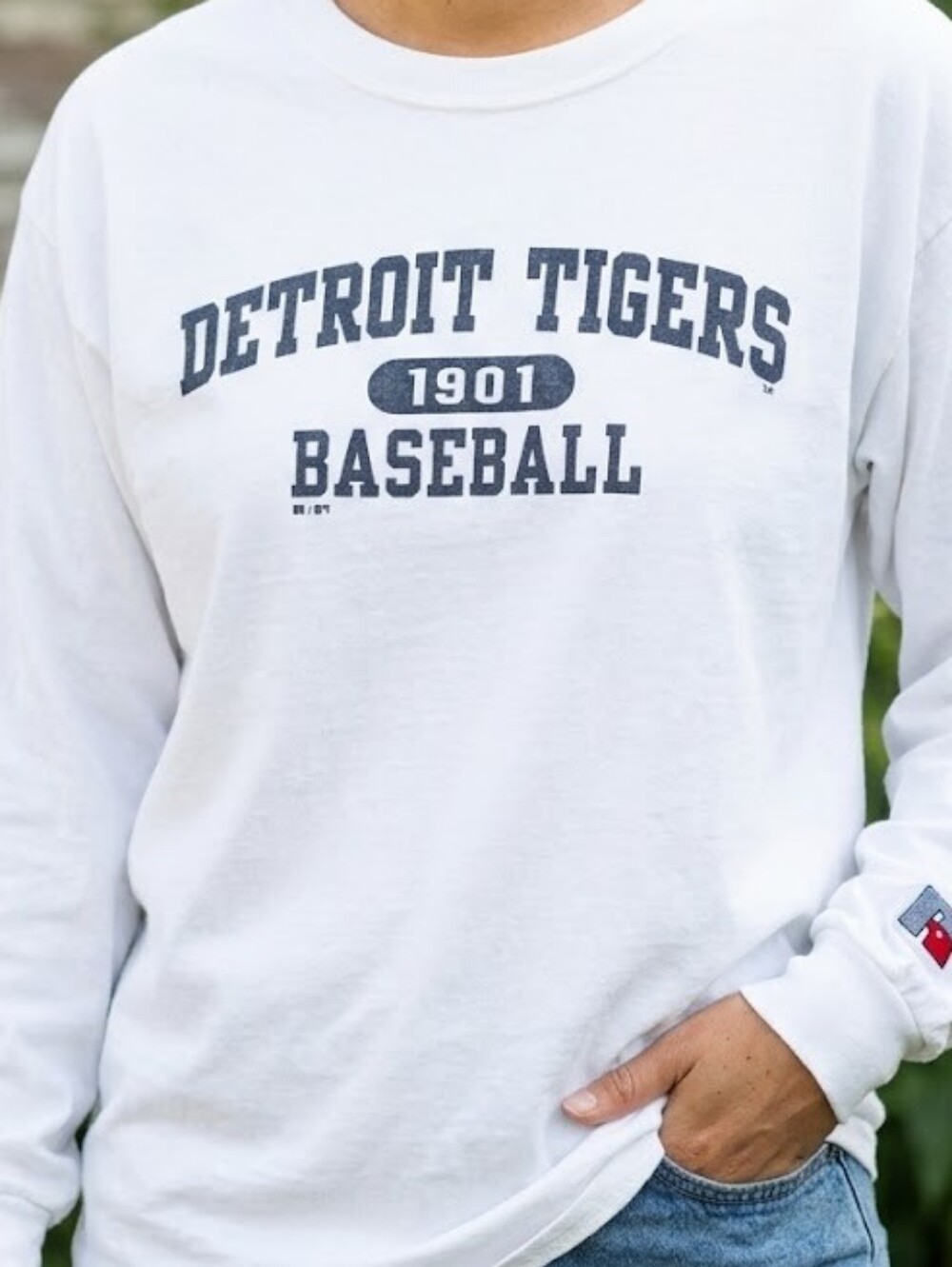 Vintage Detroit Tigers Long Sleeve Shirt Russell Athletic Tube Knit Graphic XL